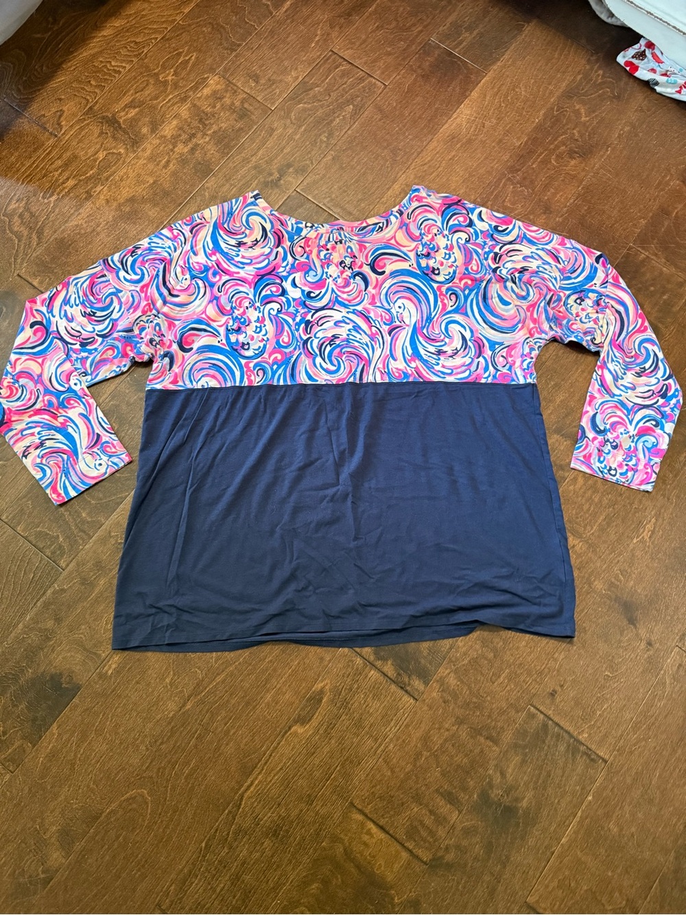 Lilly Pulitzer Navy Colorblock Top with Pink & Blue Swirl